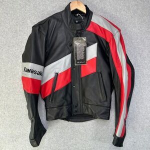 Kawasaki Hein Gericke Leather Motorcycle Jacket Men's 38 Black Red‎ Silver